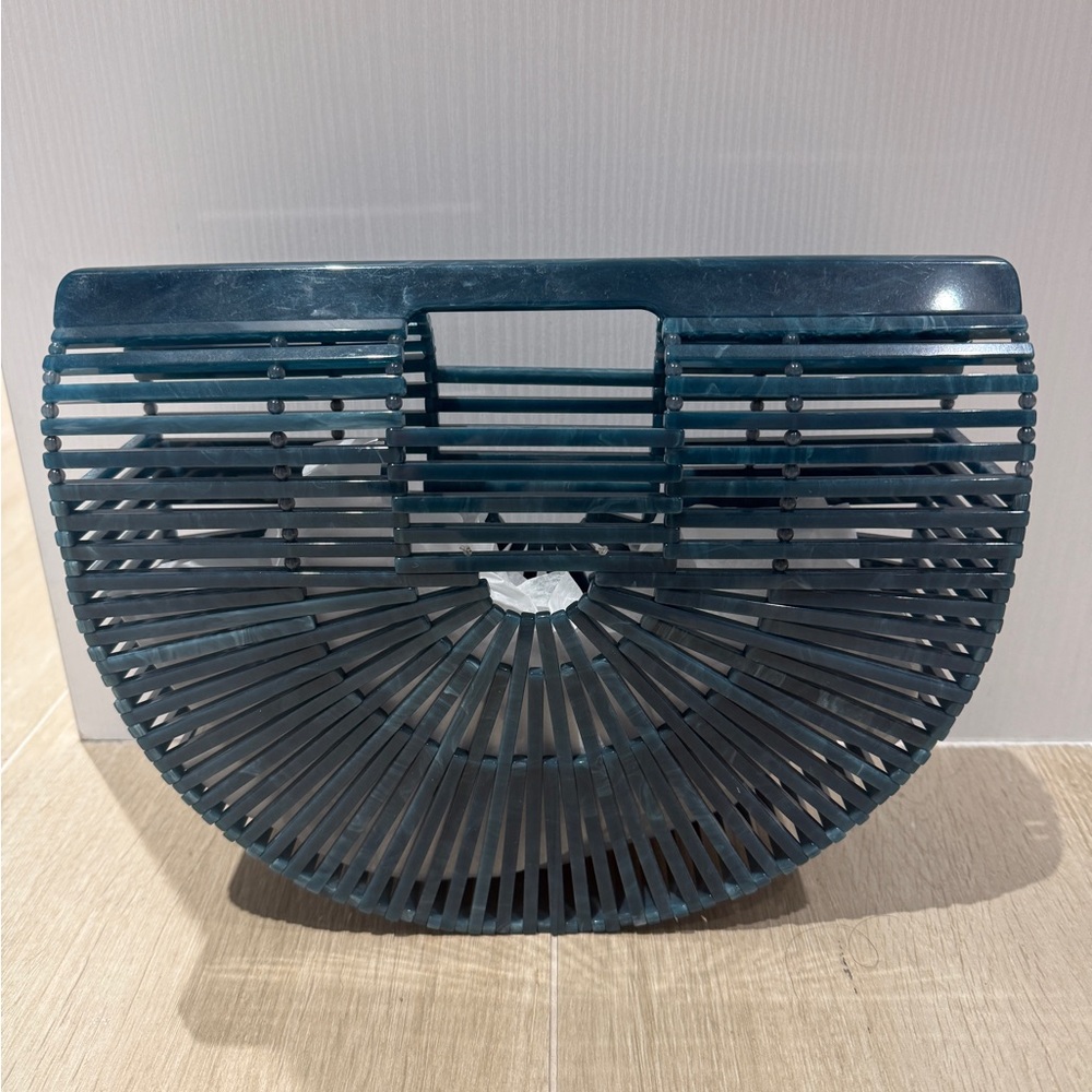 Cult Gaia Chic Blue Bamboo Half-Moon Bag